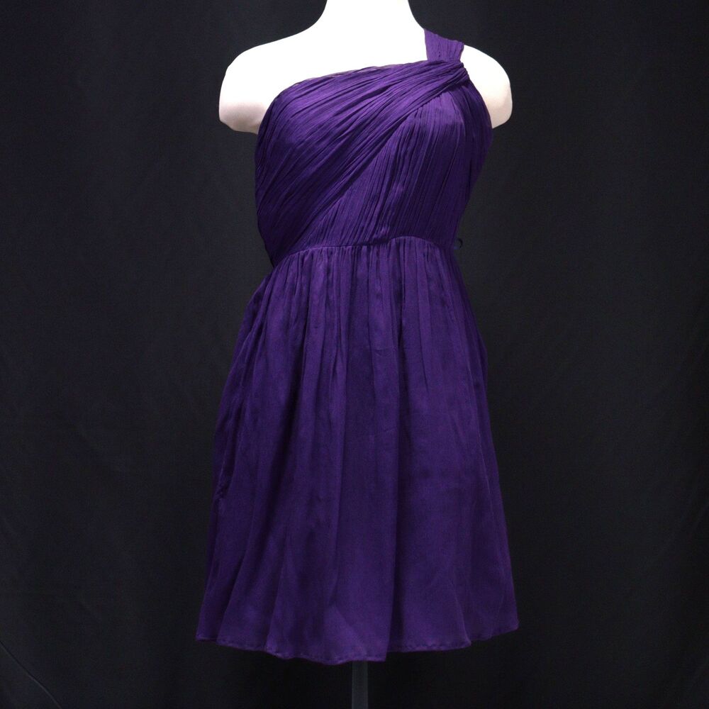 J Crew Coctail Dress Womens 6 Silk Chiffon One Shoulder Purple Chiffon Party